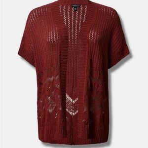 Torrid Women's Deep Red Open-Knit Cardigan